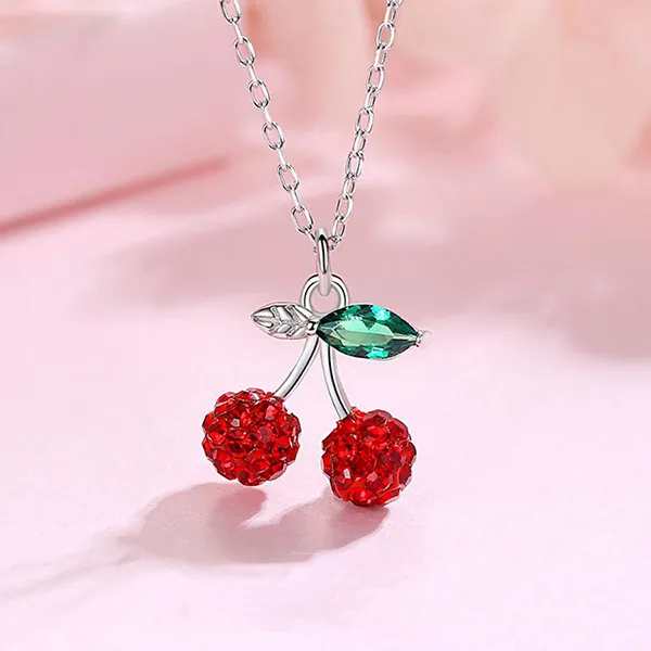 Dây Chuyền Nữ Lili Jewelry Đính Đá CZ Quả Anh Đào Cherry LILI_097635 Màu Đỏ Bạc