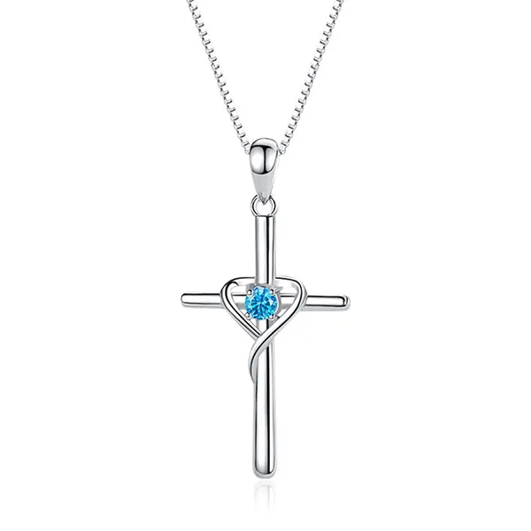 Dây Chuyền Nữ Lili Jewelry Đính Đá CZ Thánh Giá Chữ Thập Florence LILI_562936 Màu Xanh Bạc