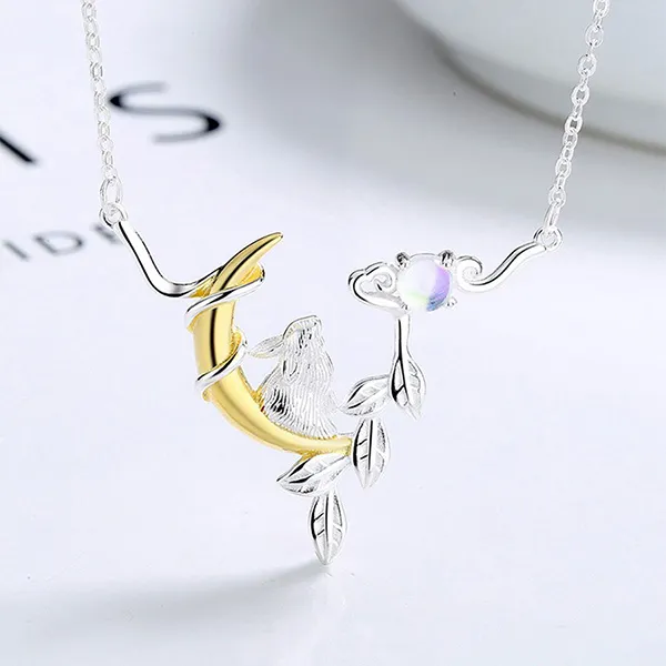 Dây Chuyền Nữ Lili Jewelry Đính Đá CZ Thỏ Mặt Trăng The Moon LILI_654861 Màu Bạc