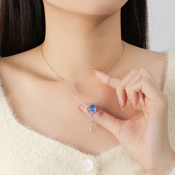Dây Chuyền Nữ Lili Jewelry Đính Đá CZ Tiểu Hành Tinh Marina LILI_105111 Màu Xanh Bạc