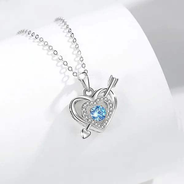 Dây Chuyền Nữ Lili Jewelry Đính Đá CZ Trái Tim Cách Điệu Elina LILI_098745 Màu Xanh Bạc - Trang sức - Vua Hàng Hiệu
