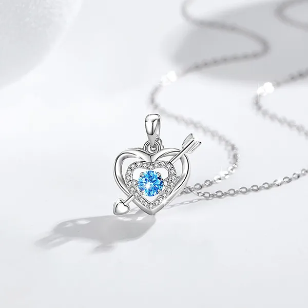 Dây Chuyền Nữ Lili Jewelry Đính Đá CZ Trái Tim Cách Điệu Elina LILI_098745 Màu Xanh Bạc - Trang sức - Vua Hàng Hiệu