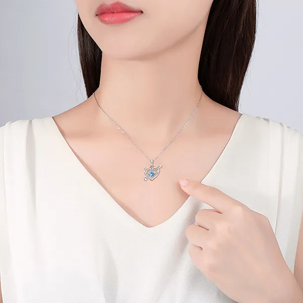 Dây Chuyền Nữ Lili Jewelry Đính Đá CZ Trái Tim Cách Điệu Elina LILI_098745 Màu Xanh Bạc - Trang sức - Vua Hàng Hiệu