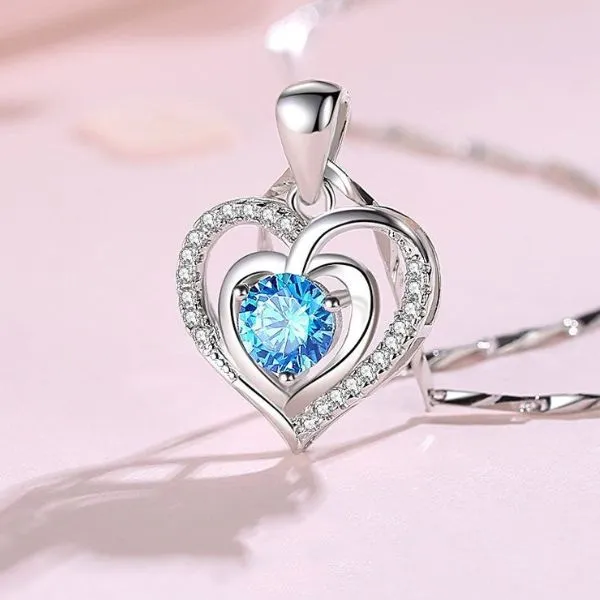 Dây Chuyền Nữ Lili Jewelry Đính Đá CZ Trái Tim Cách Điệu LILI_382124 Màu Xanh Dương