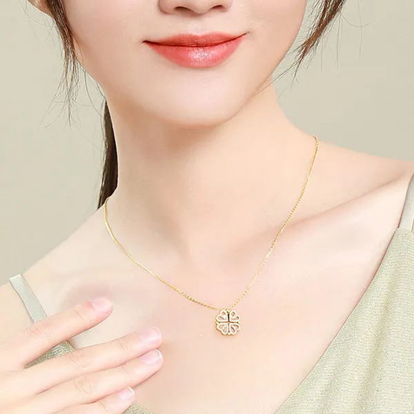 Dây Chuyền Nữ Lili Jewelry Đính Đá CZ Trái Tim Cỏ 4 Lá Đóng Mở LILI_822972 Màu Vàng Gold - Trang sức - Vua Hàng Hiệu