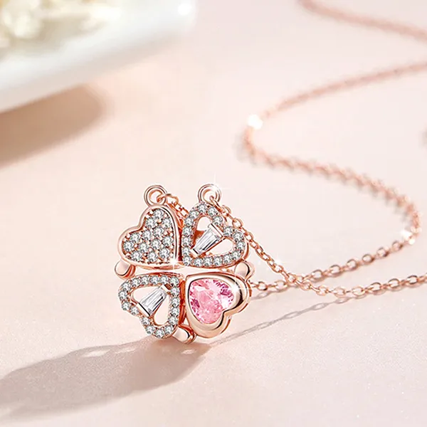 Dây Chuyền Nữ Lili Jewelry Đính Đá CZ Trái Tim Cỏ 4 Lá Elliot LILI_098212 Màu Vàng Hồng - Trang sức - Vua Hàng Hiệu