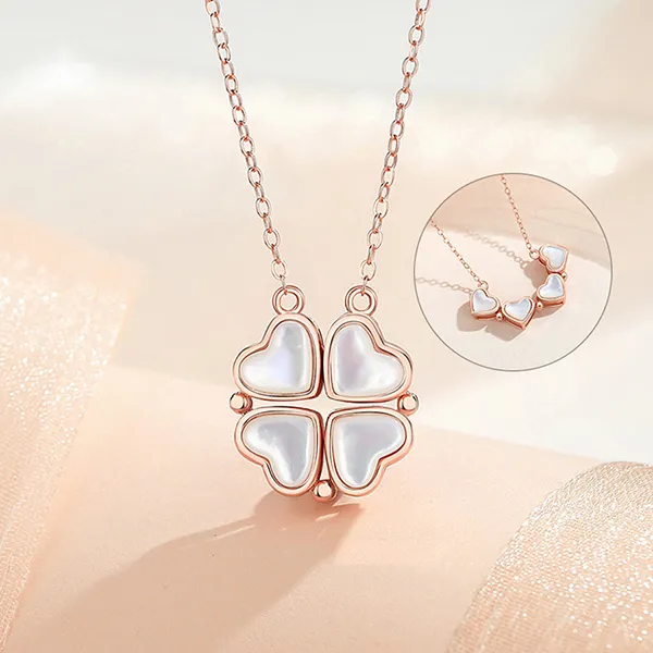 Dây Chuyền Nữ Lili Jewelry Đính Đá CZ Trái Tim Cỏ 4 Lá Lilah LILI_131282 Màu Vàng Hồng - Trang sức - Vua Hàng Hiệu