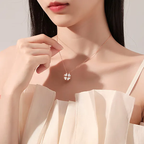 Dây Chuyền Nữ Lili Jewelry Đính Đá CZ Trái Tim Cỏ 4 Lá Lilah LILI_131282 Màu Vàng Hồng - Trang sức - Vua Hàng Hiệu