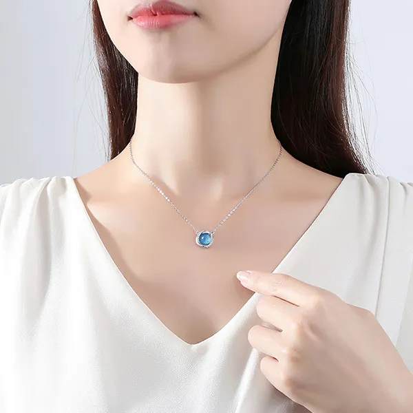 Dây Chuyền Nữ Lili Jewelry Đính Đá CZ Trái Tim Đại Dương Bonnie LILI_073822 Màu Bạc/Xanh