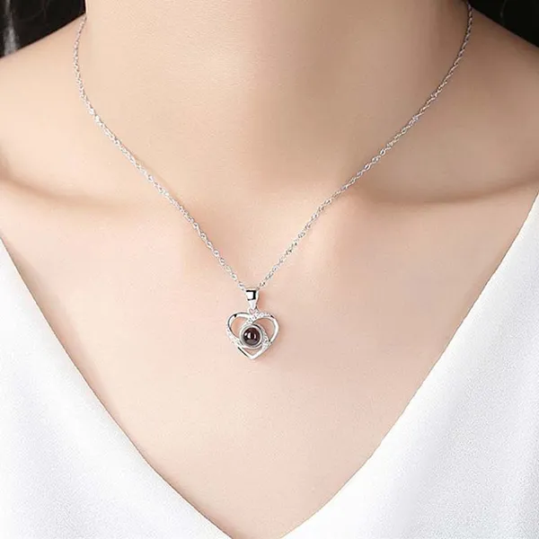 Dây Chuyền Nữ Lili Jewelry Đính Đá CZ Trái Tim Khắc 100 Chữ I LOVE U LILI_371885 Màu Bạc