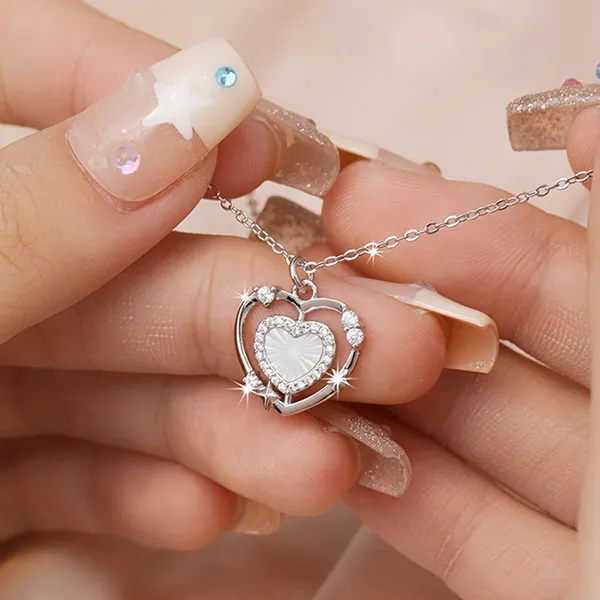 Dây Chuyền Nữ Lili Jewelry Đính Đá CZ Trái Tim Lấp Lánh Denver LILI_098799 Màu Bạc