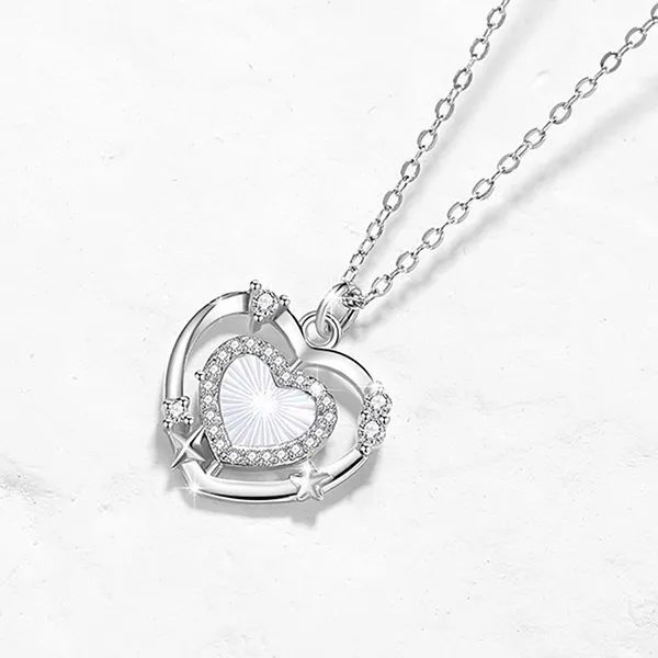 Dây Chuyền Nữ Lili Jewelry Đính Đá CZ Trái Tim Lấp Lánh Denver LILI_098799 Màu Bạc
