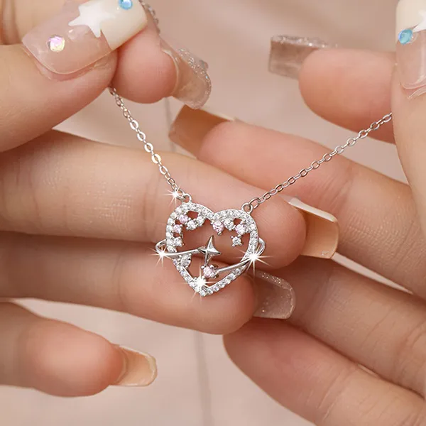 Dây Chuyền Nữ Lili Jewelry Đính Đá CZ Trái Tim Lấp Lánh Jianna LILI_098771 Màu Bạc