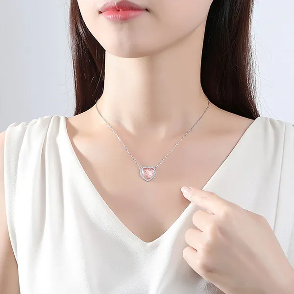Dây Chuyền Nữ Lili Jewelry Đính Đá CZ Trái Tim Màu Hồng Amalia LILI_073833 Màu Bạc/Hồng - Trang sức - Vua Hàng Hiệu