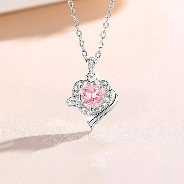 Dây Chuyền Nữ Lili Jewelry Đính Đá CZ Trái Tim Sweet Love LILI_098272 Màu Hồng Bạc - Trang sức - Vua Hàng Hiệu
