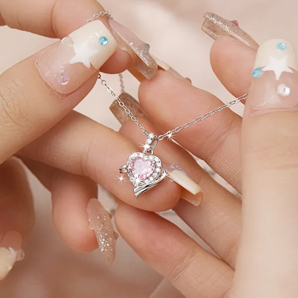 Dây Chuyền Nữ Lili Jewelry Đính Đá CZ Trái Tim Sweet Love LILI_098272 Màu Hồng Bạc - Trang sức - Vua Hàng Hiệu