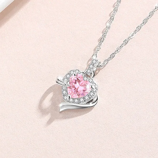 Dây Chuyền Nữ Lili Jewelry Đính Đá CZ Trái Tim Sweet Love LILI_098272 Màu Hồng Bạc - Trang sức - Vua Hàng Hiệu