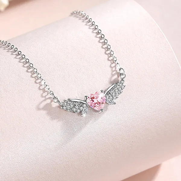 Dây Chuyền Nữ Lili Jewelry Đính Đá CZ Trái Tim Thiên Thần Angelique LILI_098726 Màu Hồng Bạc - Trang sức - Vua Hàng Hiệu