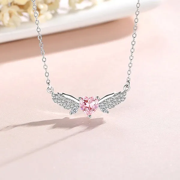 Dây Chuyền Nữ Lili Jewelry Đính Đá CZ Trái Tim Thiên Thần Angelique LILI_098726 Màu Hồng Bạc - Trang sức - Vua Hàng Hiệu