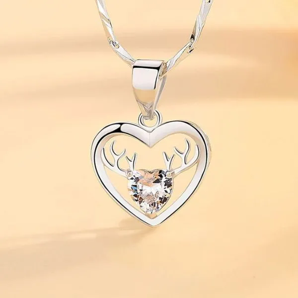 Dây Chuyền Nữ Lili Jewelry Đính Đá CZ Trái Tim Tuần Lộc LILI_898813 Màu Trắng - Trang sức - Vua Hàng Hiệu