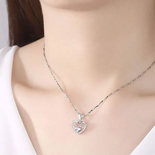 Dây Chuyền Nữ Lili Jewelry Đính Đá CZ Trái Tim Tuần Lộc LILI_898813 Màu Trắng - Trang sức - Vua Hàng Hiệu