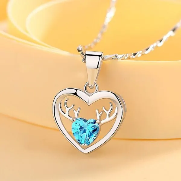 Dây Chuyền Nữ Lili Jewelry Đính Đá CZ Trái Tim Tuần Lộc LILI_898813 Màu Xanh Blue - Trang sức - Vua Hàng Hiệu