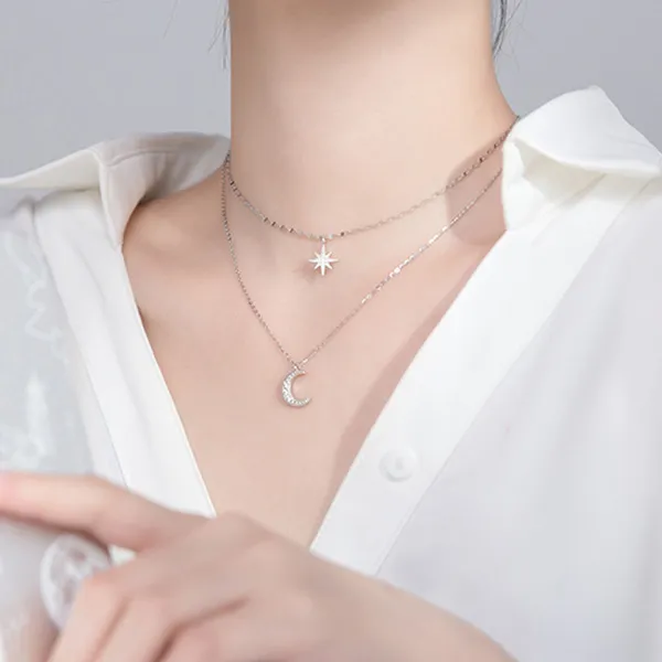 Dây Chuyền Nữ Lili Jewelry Đính Đá CZ Trăng Và Sao Emmie LILI_097589 Màu Bạc