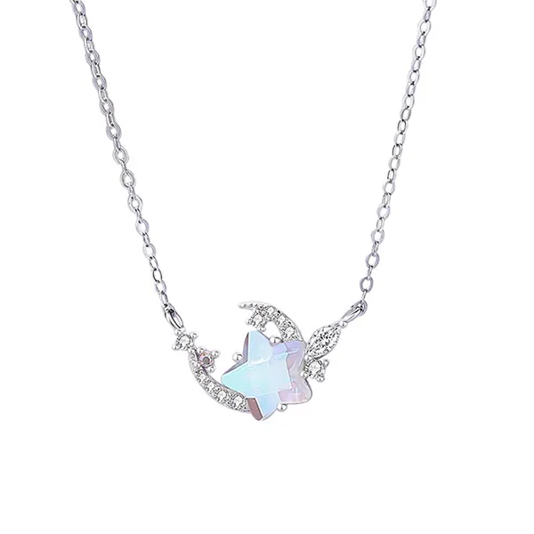 Dây Chuyền Nữ Lili Jewelry Đính Đá CZ Trăng Và Sao Kori LILI_105606 Màu Bạc