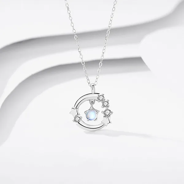 Dây Chuyền Nữ Lili Jewelry Đính Đá CZ Trăng Và Sao Thalia LILI_105086 Màu Bạc