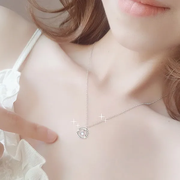 Dây Chuyền Nữ Lili Jewelry Đính Đá CZ Trăng Và Sao Thalia LILI_105086 Màu Bạc