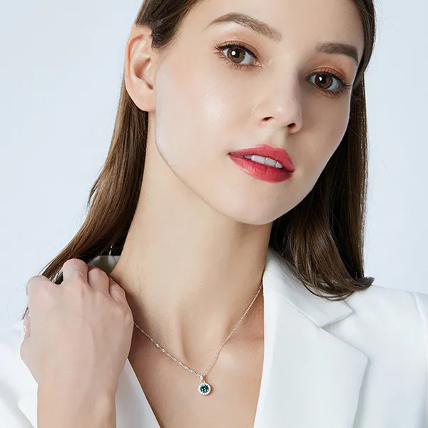 Dây Chuyền Nữ Lili Jewelry Đính Đá CZ Tròn Jenesis LILI_098062 Màu Xanh Dương