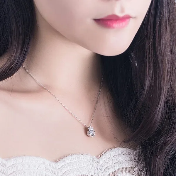 Dây Chuyền Nữ Lili Jewelry Đính Đá CZ Tròn Vương Miện LILI_748661 Màu Bạc