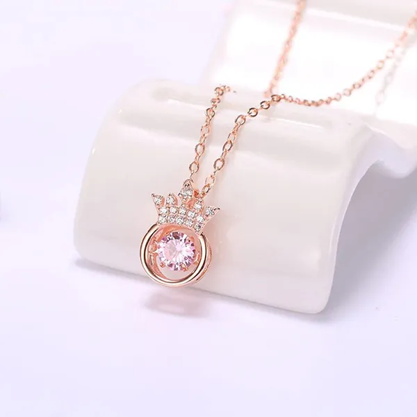 Dây Chuyền Nữ Lili Jewelry Đính Đá CZ Tròn Vương Miện LILI_748661 Màu Vàng Hồng - Trang sức - Vua Hàng Hiệu