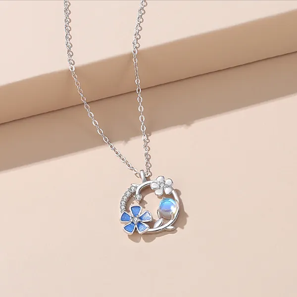 Dây Chuyền Nữ Lili Jewelry Đính Đá CZ Vòng Hoa Angela LILI_091988 Màu Bạc/Xanh - Trang sức - Vua Hàng Hiệu