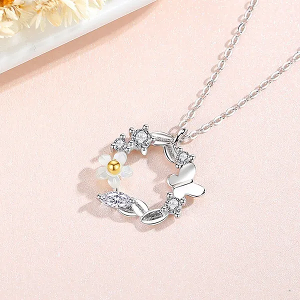 Dây Chuyền Nữ Lili Jewelry Đính Đá CZ Vòng Hoa Violeta LILI_074192 Màu Bạc