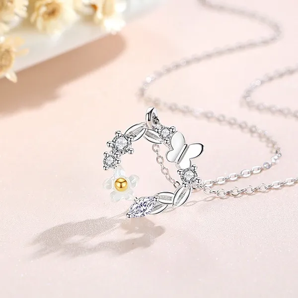 Dây Chuyền Nữ Lili Jewelry Đính Đá CZ Vòng Hoa Violeta LILI_074192 Màu Bạc