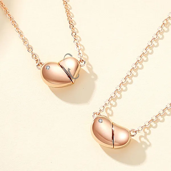Dây Chuyền Nữ Lili Jewelry Đính Đá CZ Xoay Đeo 2 Kiểu Hình Hạt Đậu Trái Tim LILI_249585 Màu Vàng Hồng