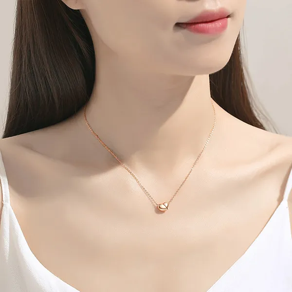Dây Chuyền Nữ Lili Jewelry Đính Đá CZ Xoay Đeo 2 Kiểu Hình Hạt Đậu Trái Tim LILI_249585 Màu Vàng Hồng