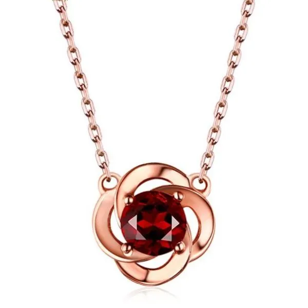 Dây Chuyền Nữ Lili Jewelry Đính Đá Garnet Cỏ 4 Lá LILI_834817 Màu Vàng Hồng