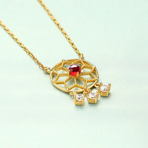Dây Chuyền Nữ Lili Jewelry Đính Đá Garnet Dreamcatcher LILI_536286 Màu Vàng Gold/Đỏ