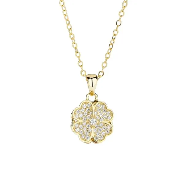 Dây Chuyền Nữ Lili Jewelry Đính Đá CZ Hình Cỏ 4 Lá Xoay Tròn Độc Đáo Milena LILI_105831 Màu Vàng Gold