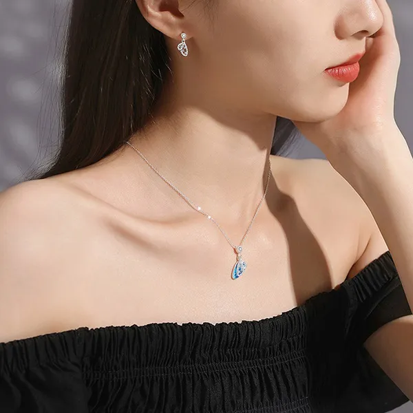 Dây Chuyền Nữ Lili Jewelry Đính Đá Hình Lông Vũ Allyson LILI_098606 Màu Bạc