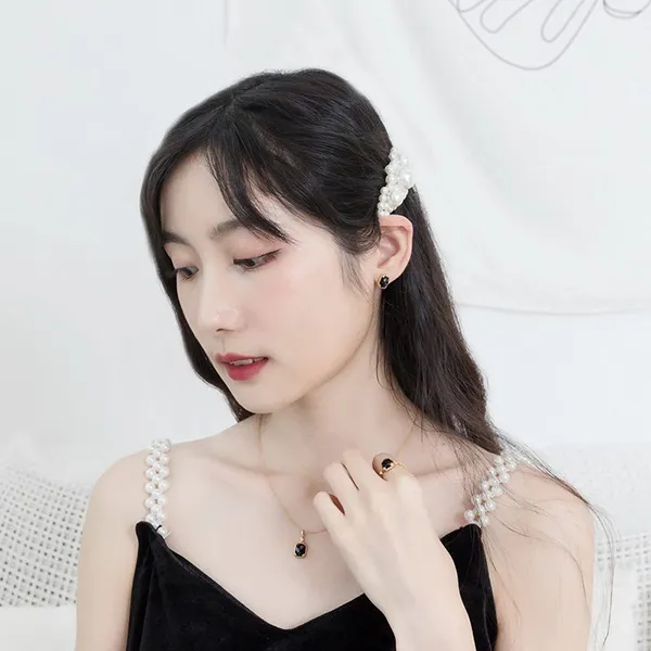 Dây Chuyền Nữ Lili Jewelry Đính Đá Mã Não Mặt Vuông LILI_251787 Màu Vàng Gold/Đen - Trang sức - Vua Hàng Hiệu