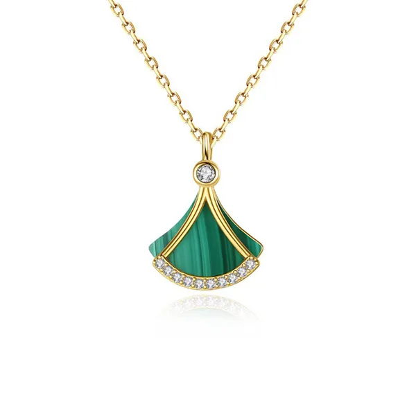 Dây Chuyền Nữ Lili Jewelry Đính Đá Malachite Hình Chân Váy Giana LILI_098989 Màu Vàng