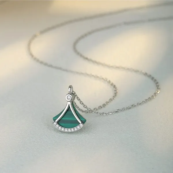 Dây Chuyền Nữ Lili Jewelry Đính Đá Malachite Hình Chân Váy Giana LILI_098989 Màu Xanh Bạc