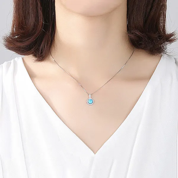Dây Chuyền Nữ Lili Jewelry Đính Đá Opal Tròn Persephone LILI_098035 Màu Xanh Dương