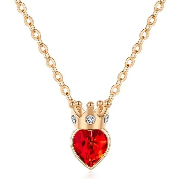 Dây Chuyền Nữ Lili Jewelry Đính Đá Pha Lê Swarovski Trái Tim Vương Miện LILI_965959 Màu Đỏ Vàng