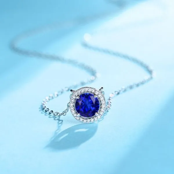 Dây Chuyền Nữ Lili Jewelry Đính Đá Sapphire Nhân Tạo Tròn Malani LILI_094700 Màu Bạc Xanh