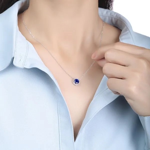 Dây Chuyền Nữ Lili Jewelry Đính Đá Sapphire Nhân Tạo Tròn Malani LILI_094700 Màu Bạc Xanh