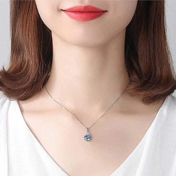 Dây Chuyền Nữ Lili Jewelry Đính Đá Topaz Tròn Aviana LILI_098157 Màu Xanh Bạc - Trang sức - Vua Hàng Hiệu